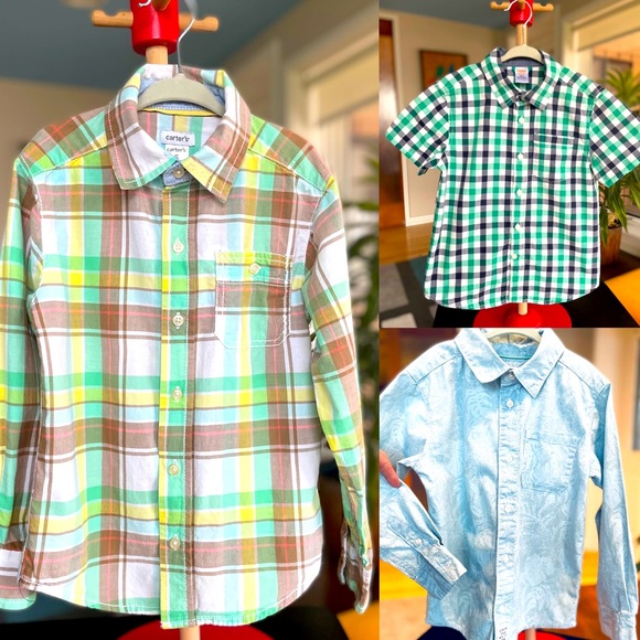 Boys Button Up Shirts, 3 SHIRT BUNDLE, All Size 5, 2 long & 1 Short Sleeve, NICE - Picture 1 of 11
